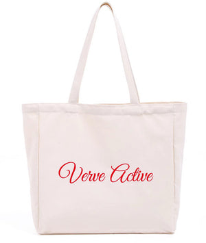 Canvas bag front view with durable handles – verveactivewear.com