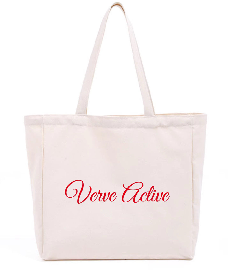 Canvas bag front view with durable handles – verveactivewear.com