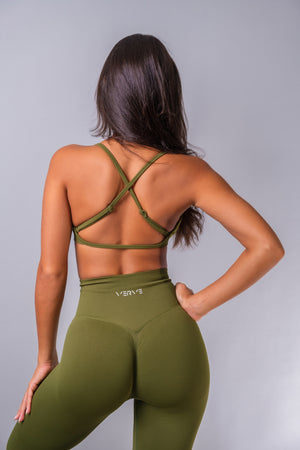 Back view of Sculpt Strappy Crop Top with crisscross straps for athletes – Verve
