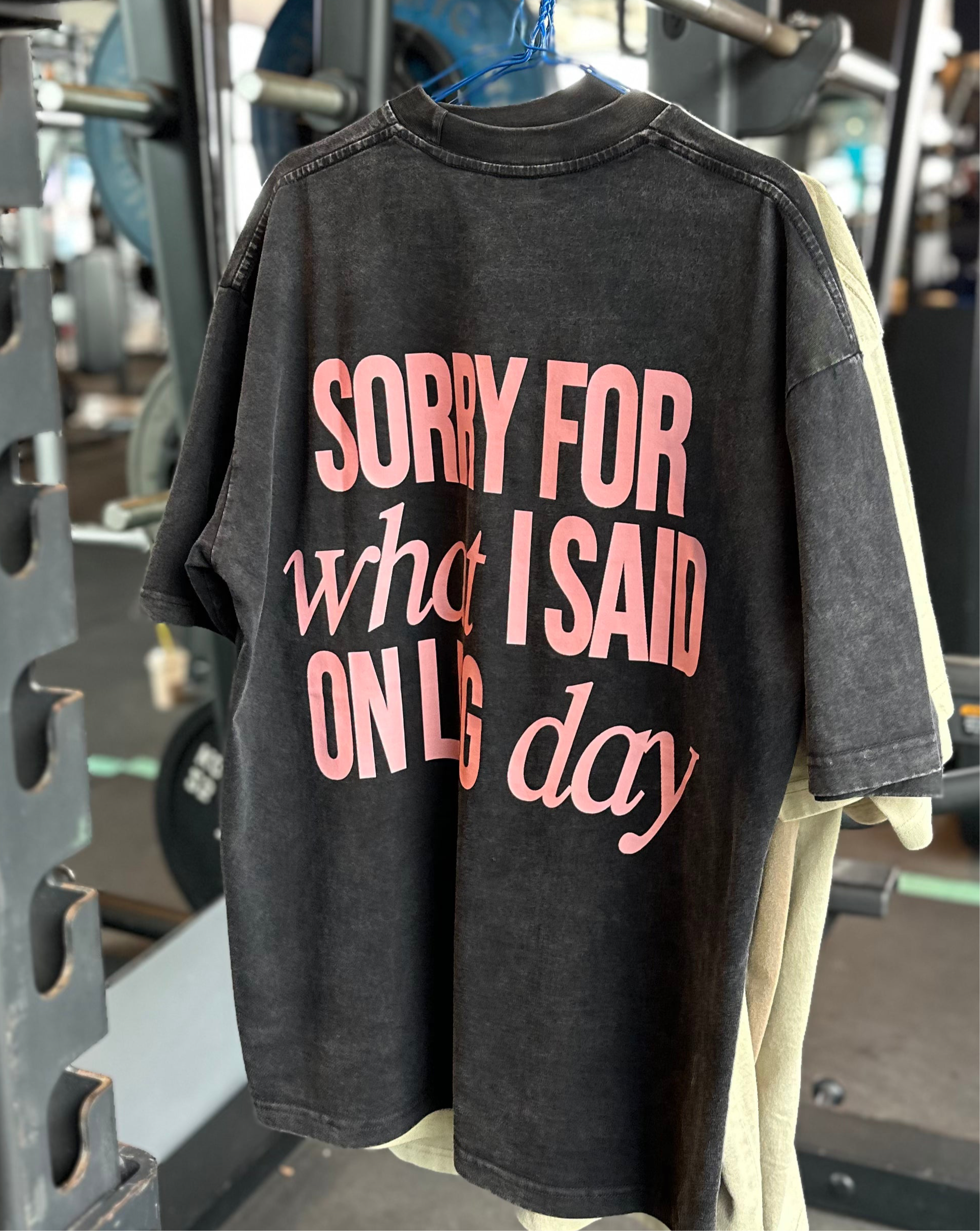 Up close front detail of faded black what I said oversize t-shirt