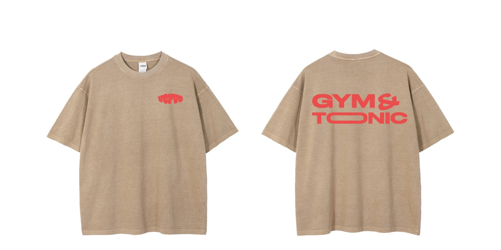 Close-up of brown Gym Tonic free t-shirt 